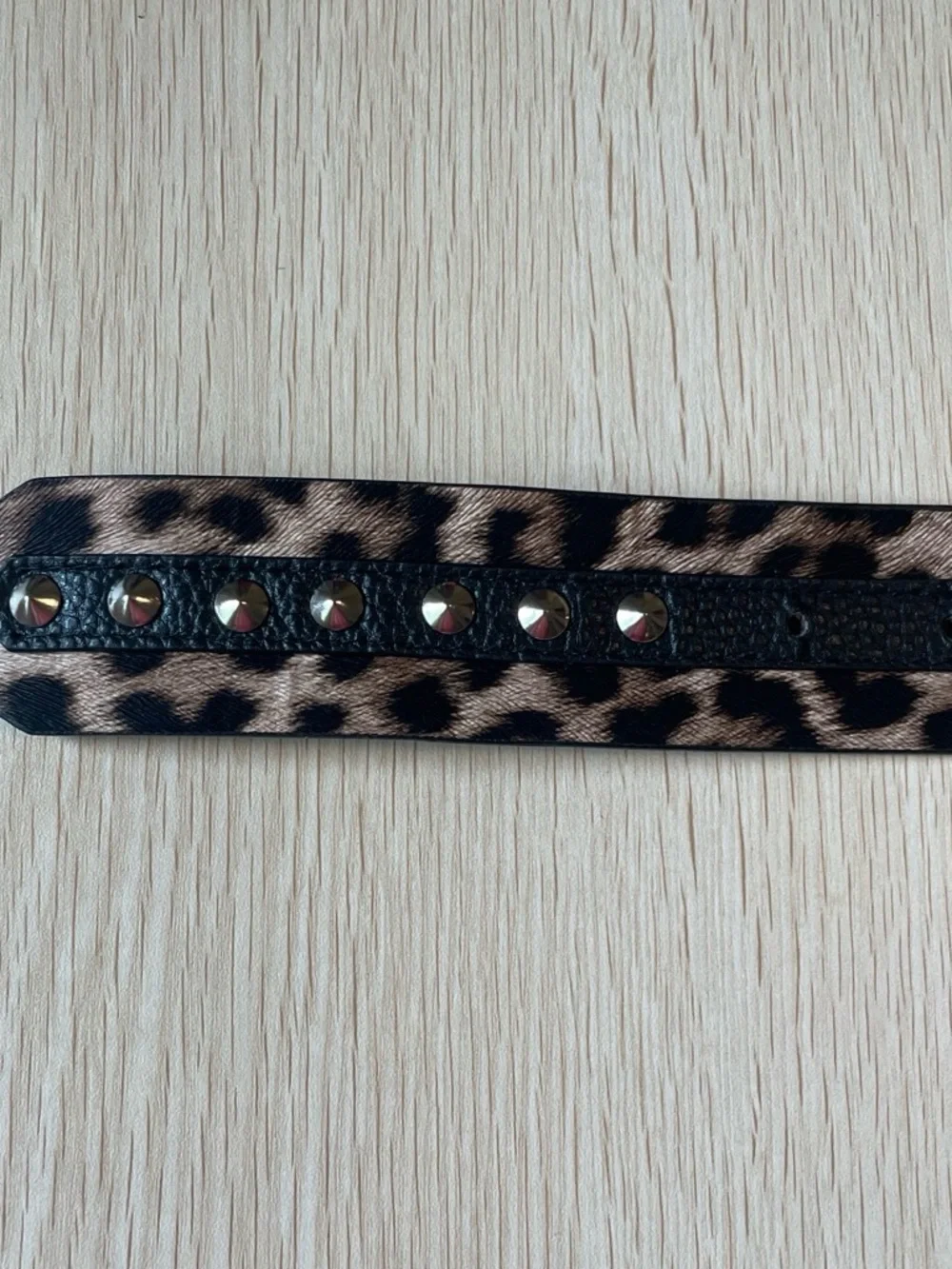 Vintage Leopard Print Studded Belt - Black and Tan